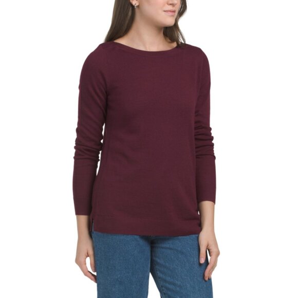 ELLEN TRACY Merlot Extrafine Merino Wool Boat Neck Pull Over Sweater - Picture 1 of 2